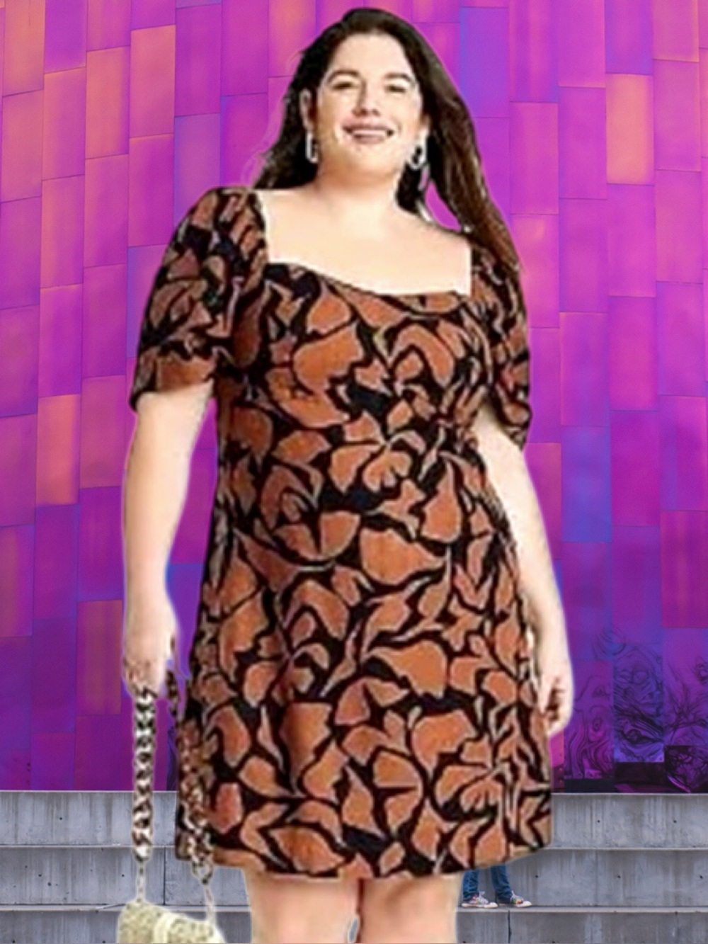 🆕A New Day Women’s plus-size Rust Brown/Black Patterned Smocked Mini Dress💜💜3X